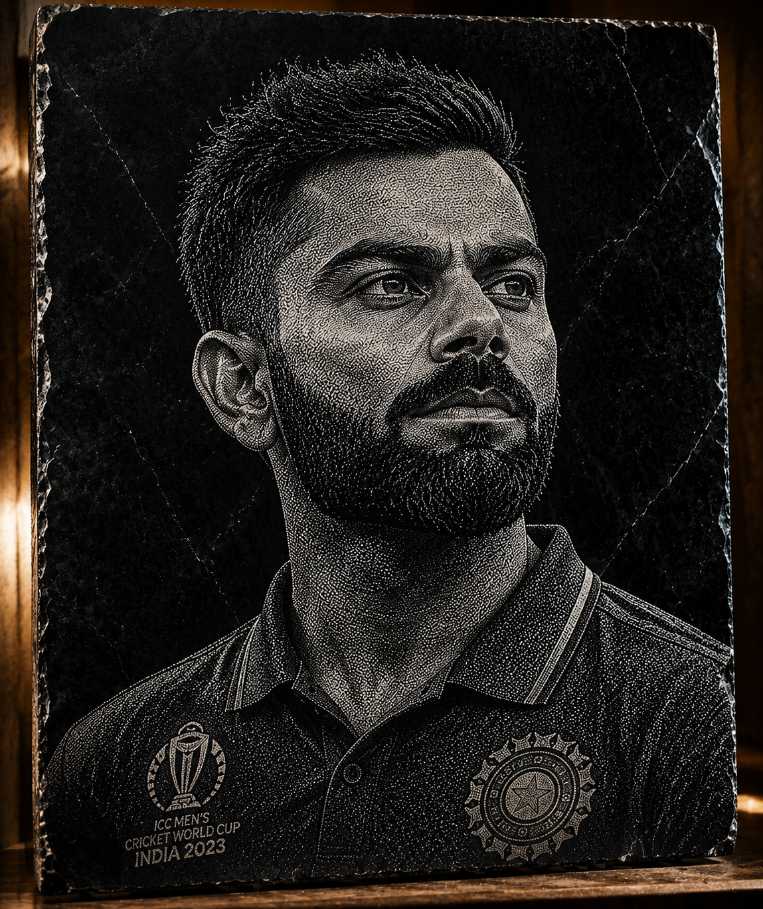 Virat Kohli Hand Hammered Marble & Glass Art Portrait Decor