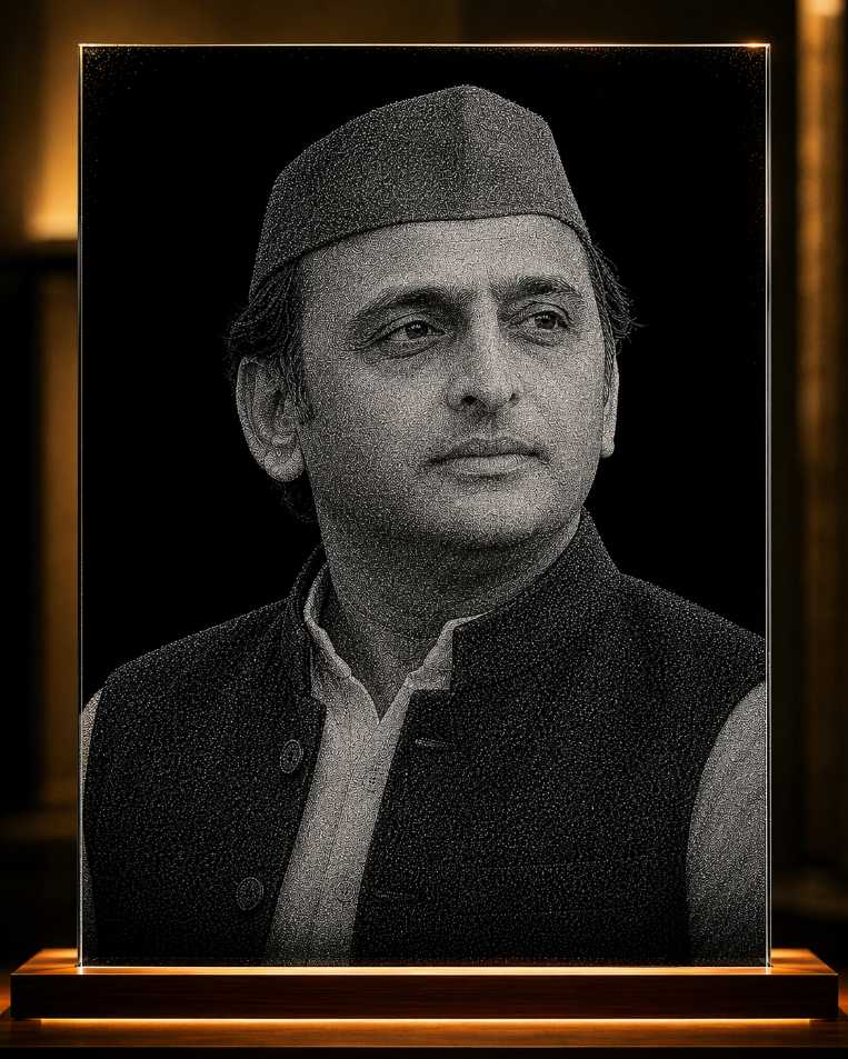 Akhilesh Yadav Hand Hammered Marble & Glass Art Portrait Painting