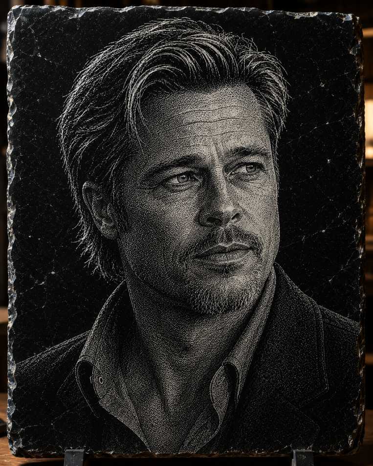 Brad Pitt Hand Hammered Marble & Glass Art Portrait