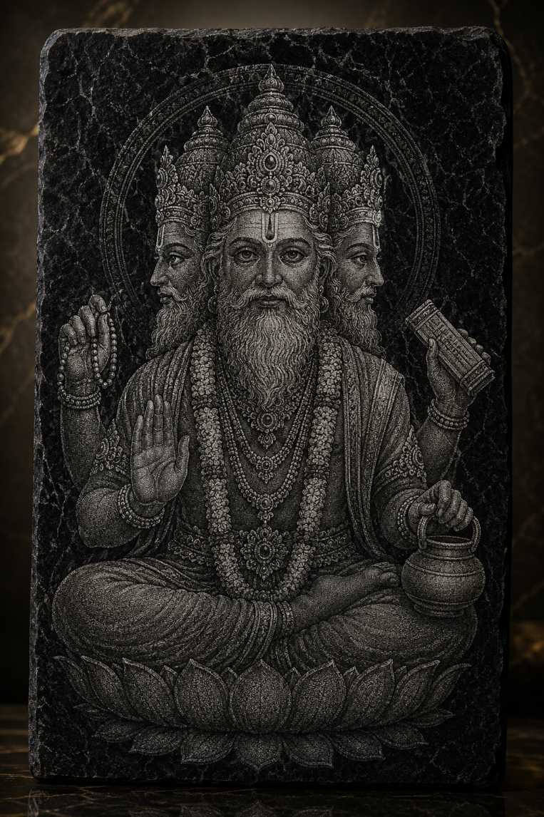 Brahma Ji Custom Hammering Carved Marble & Glass Art Portrait
