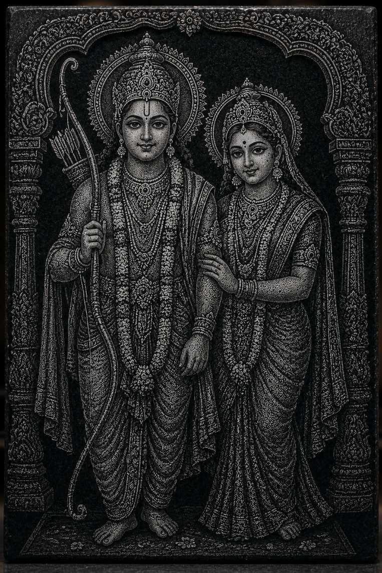 Custom Sita Rama Marble & Glass Hand Hammered Portrait Art Painting — gallery image