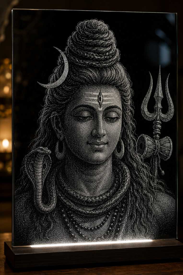 Shiva Ji Custom Marble & Glass Hammered Portrait Art