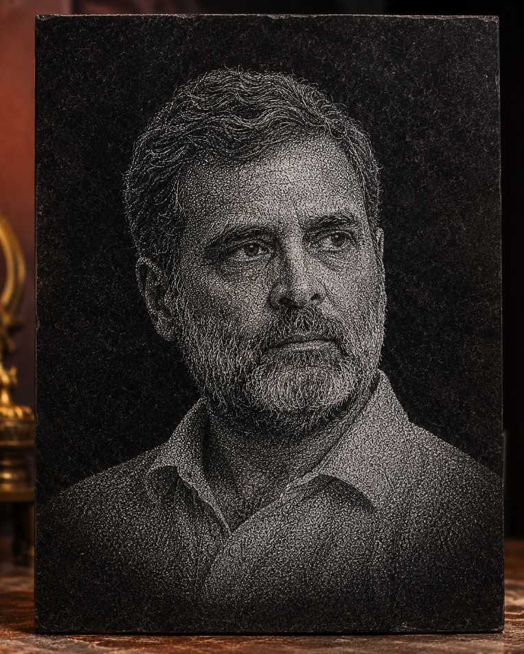 Rahul Gandhi Marble & Glass Hammered Art Portrait Custom Painting