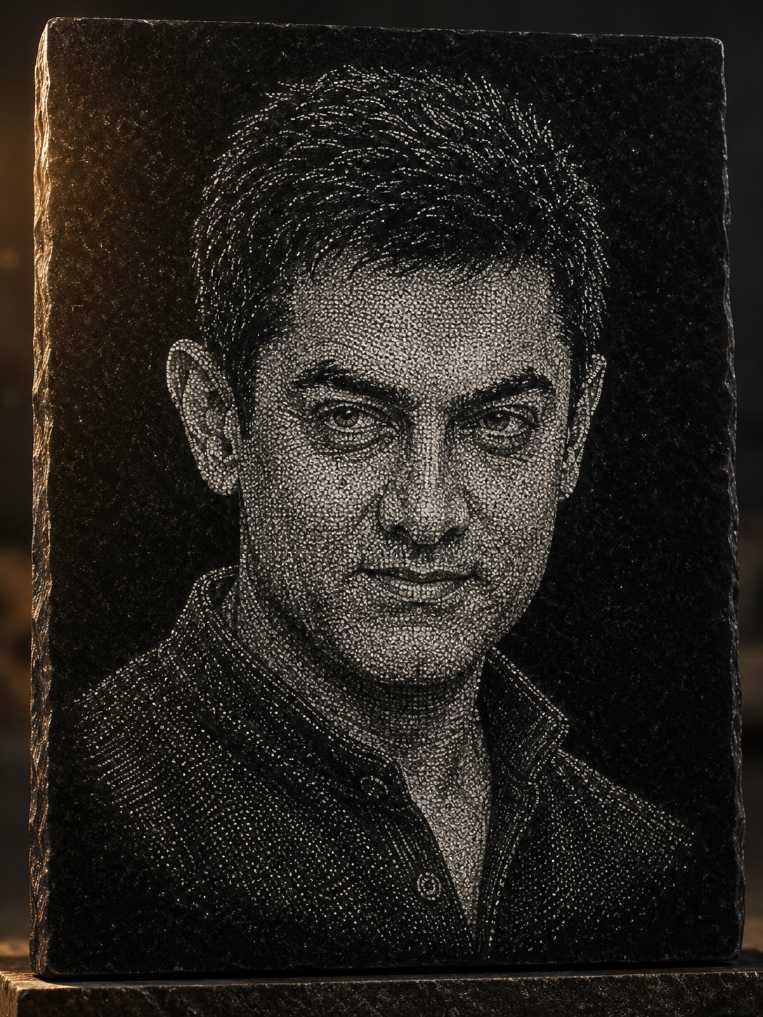 Aamir Khan Custom Hand Hammered Marble & Glass Art Portrait