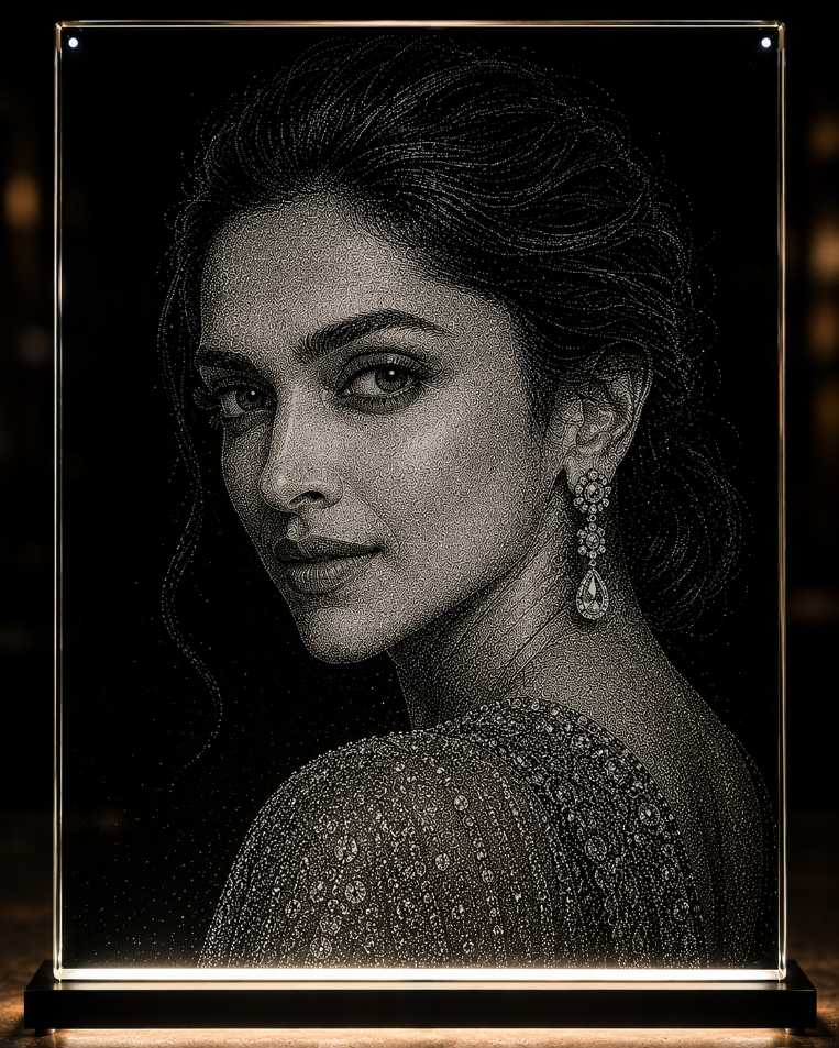 Deepika Padukone Hand Hammered Marble & Glass Art Portrait Decor