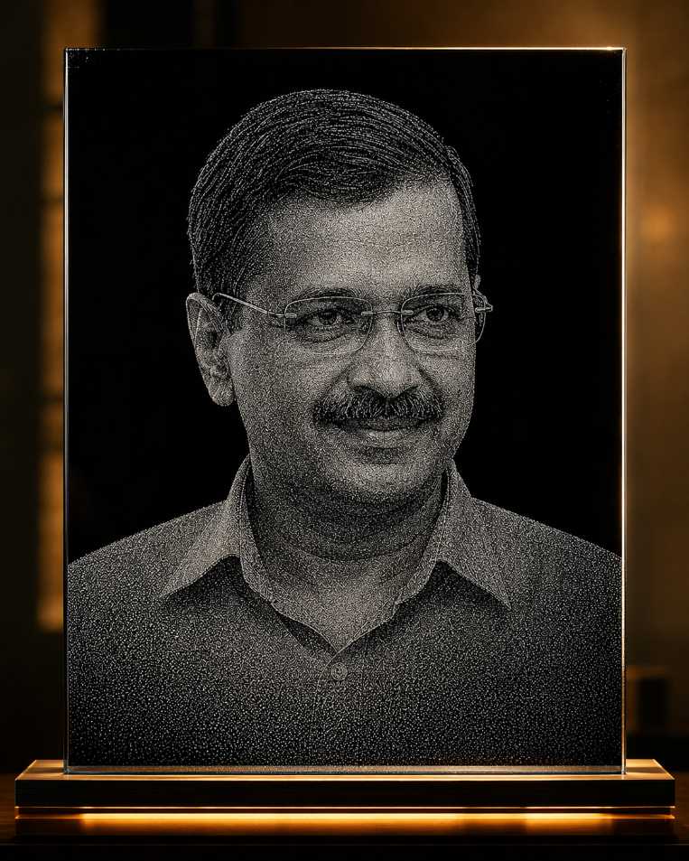 Arvind Kejriwal Hand Hammered Marble & Glass Art Portrait – Custom Handmade Luxury Wall Art