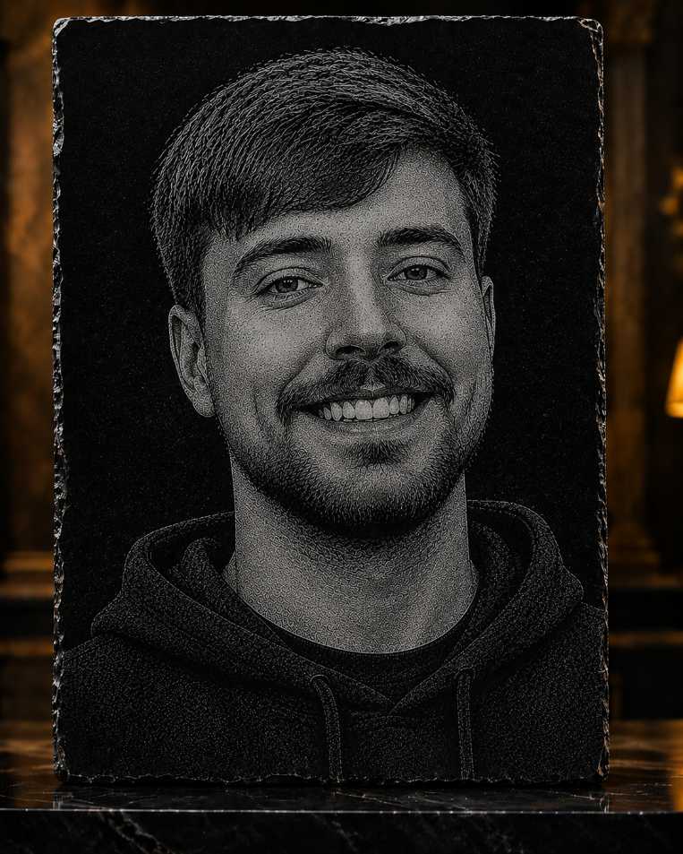 MrBeast Hand Hammered Marble & Glass Art Portrait Wall Decor