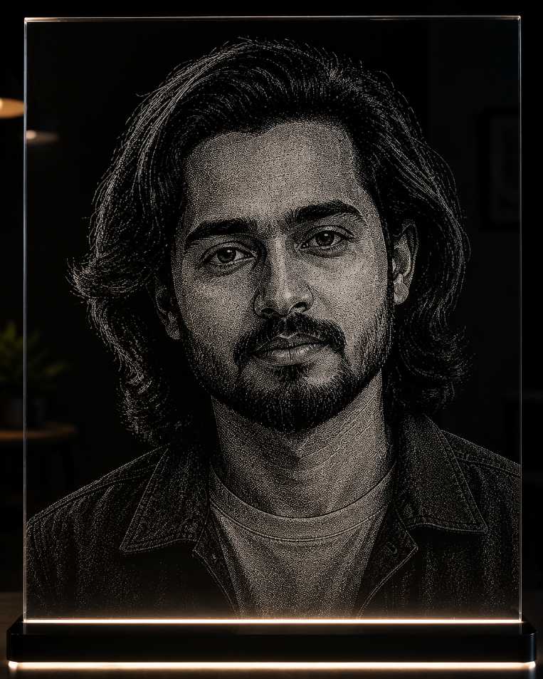 Bhuvan Bam Hand Hammered Marble & Glass Art Portrait Wall Decor