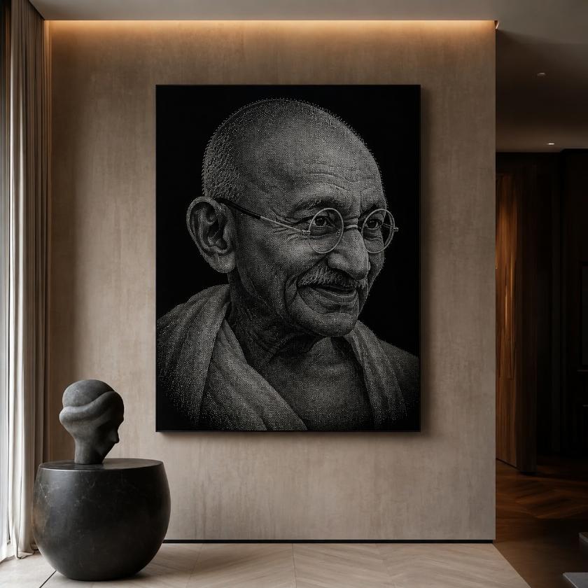 Mahatma Gandhi Hand Hammered Marble & Glass Art Portrait — Main Display