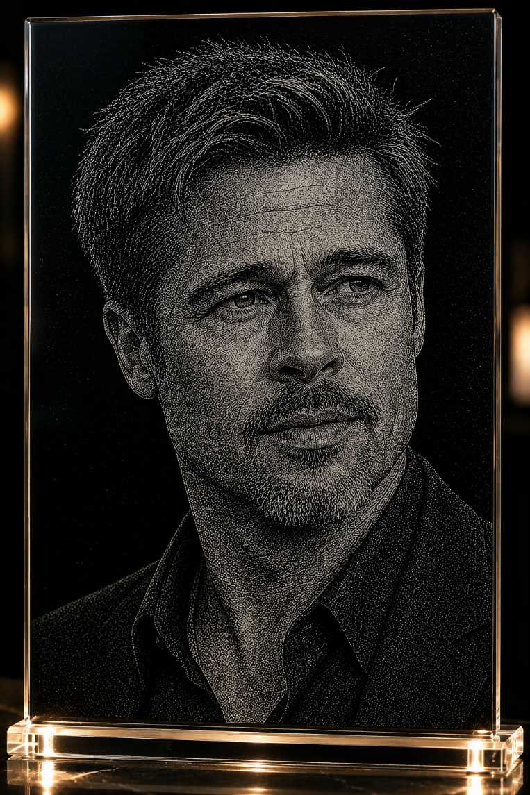 Brad Pitt Hand Hammered Marble & Glass Art Portrait