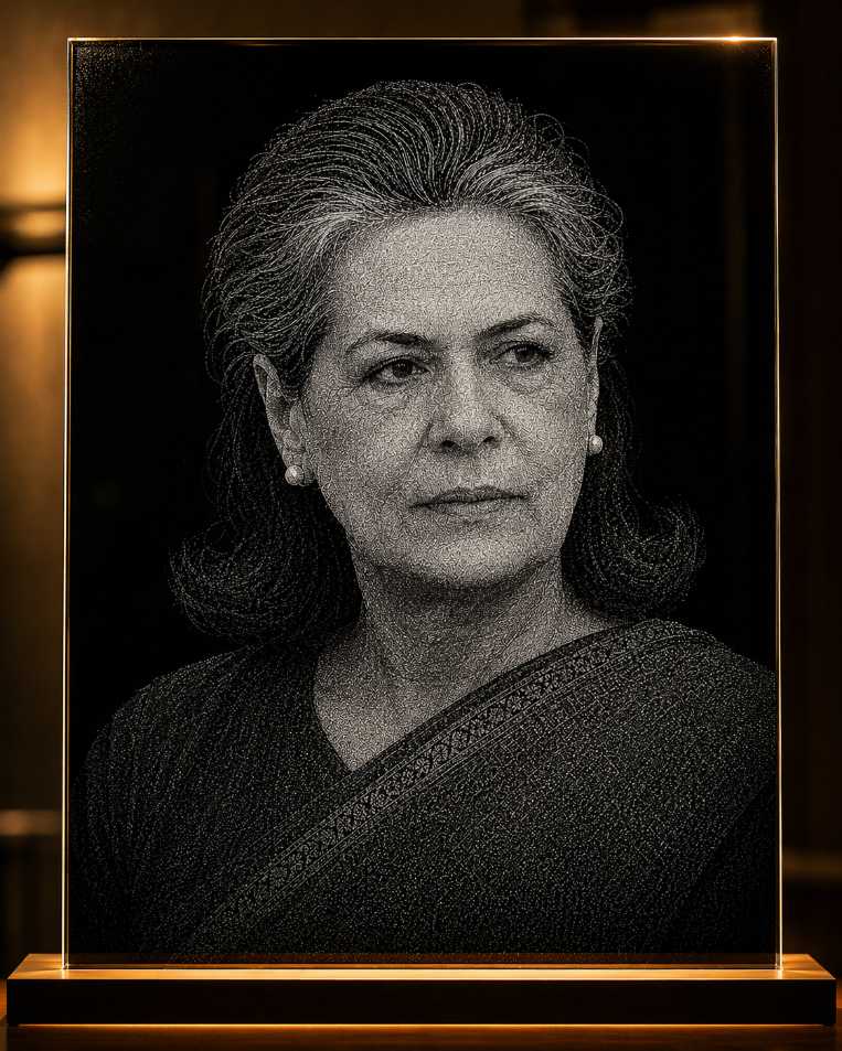 Sonia Gandhi Hand Hammered Marble & Glass Art Portrait Painting