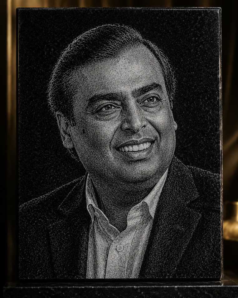 Mukesh Ambani Hand Hammered Marble & Glass Art Portrait Custom Wall Art