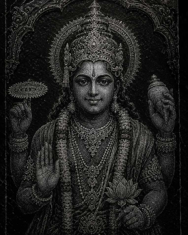 Vishnu Ji Hand Hammered Marble & Glass Portrait Wall Art
