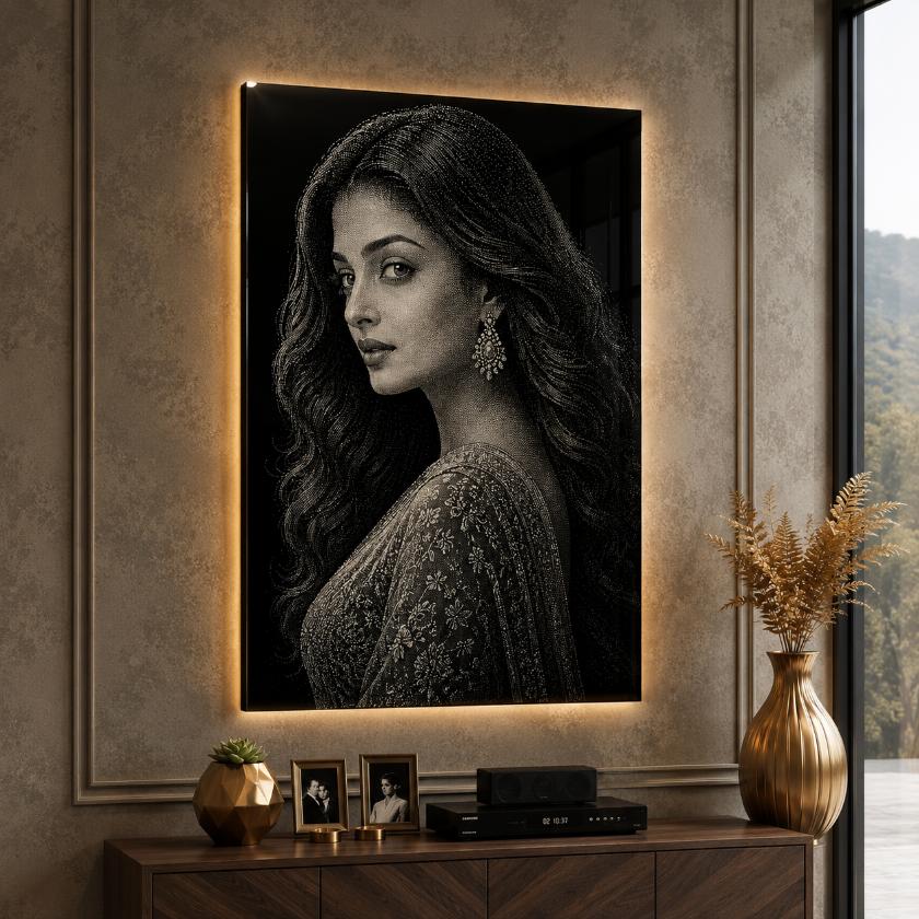 Aishwarya Rai Hand Hammered Marble & Glass Art Portrait Wall Art — Main Display