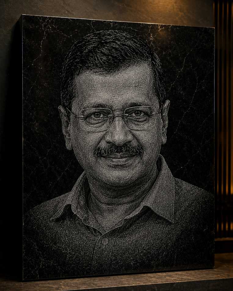 Arvind Kejriwal Hand Hammered Marble & Glass Art Portrait – Custom Handmade Luxury Wall Art