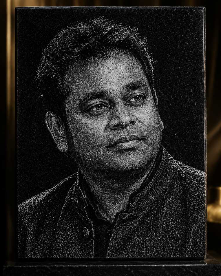 A. R. Rahman Hand Hammered Marble & Glass Art Portrait Wall Decor