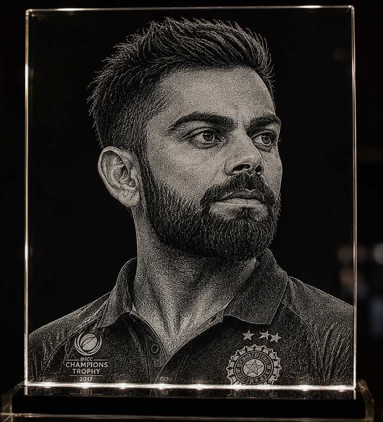 Virat Kohli Hand Hammered Marble & Glass Art Portrait Decor