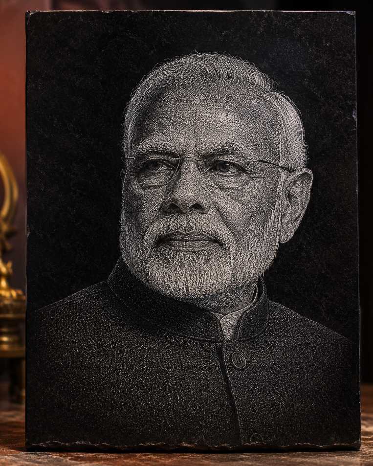Narendra Modi Custom Marble & Glass Hand Hammered Portrait Art