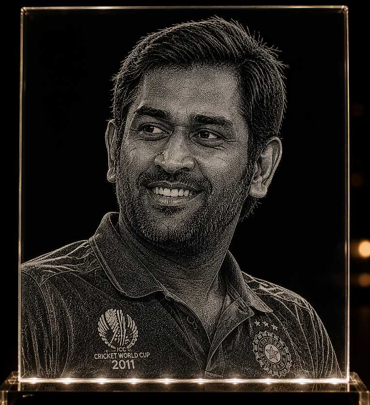 MS Dhoni Hand Hammered Marble & Glass Art Portrait Wall Decor