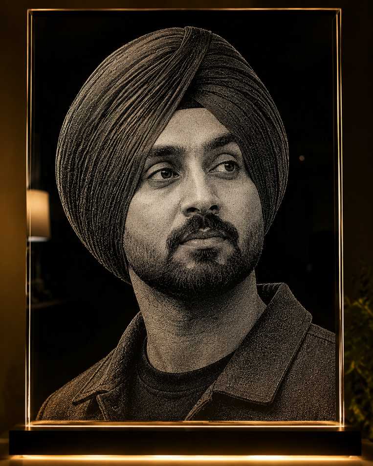 Diljit Dosanjh Hand Hammered Marble & Glass Art Portrait Custom — Main Display