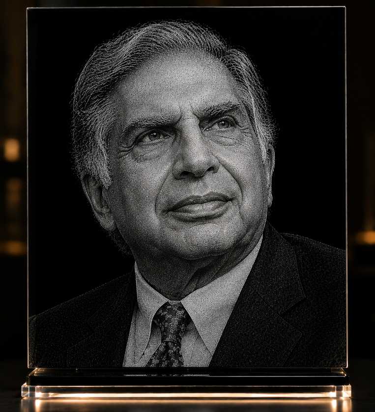 Ratan Tata Hand Hammered Marble & Glass Art Portrait Wall Decor — Main Display