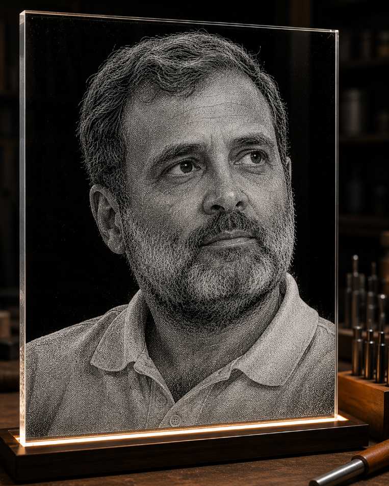 Rahul Gandhi Marble & Glass Hammered Art Portrait Custom Painting