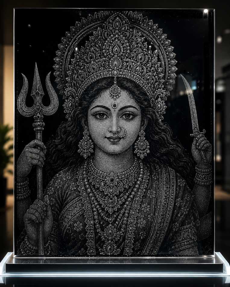 Maa  Durga Marble & Glass Hand Hammered Art Portrait