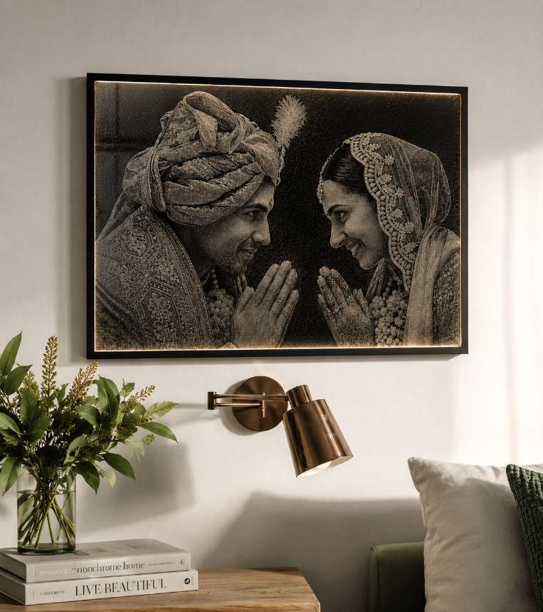 Personalised Wedding Photo Hand Hammered Marble & Glass Art Portrait