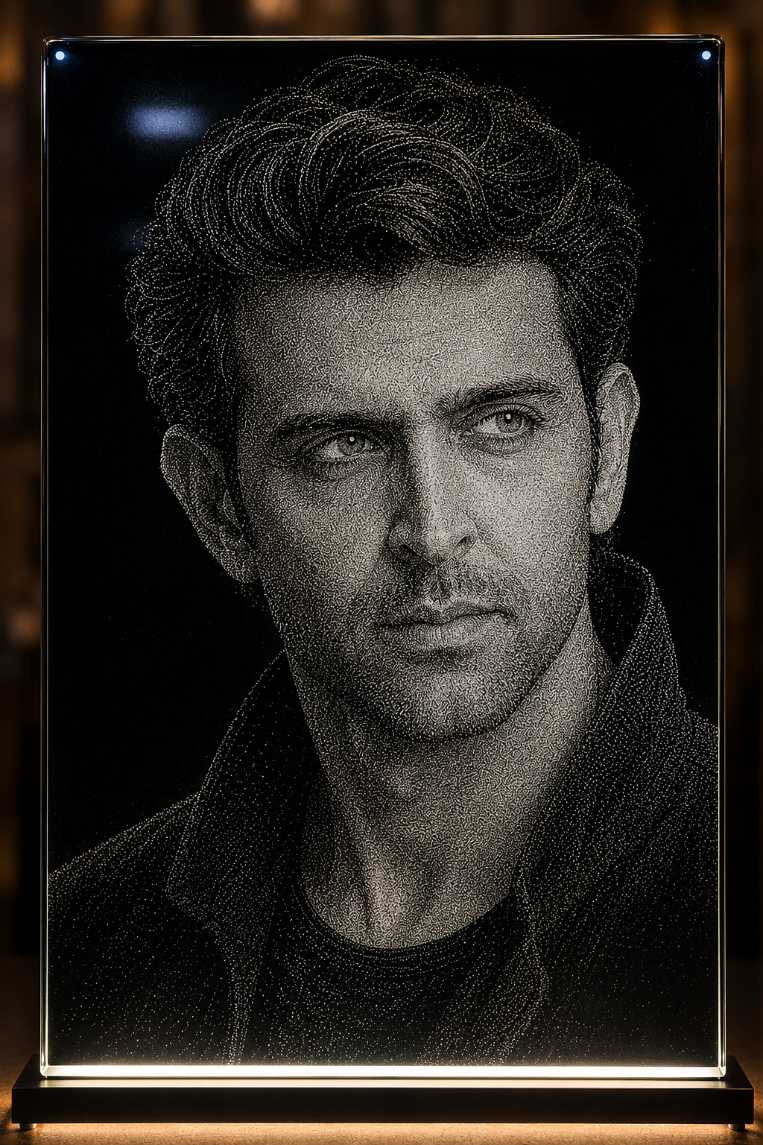 Hrithik Roshan Hand Hammered Marble & Glass Art Portrait Decor