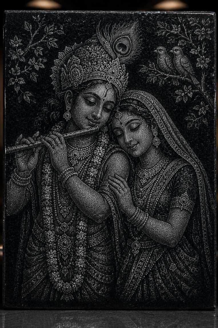 Radha-Krishna Custom Marble & Glass Art Portrait Handmade Gift — gallery image