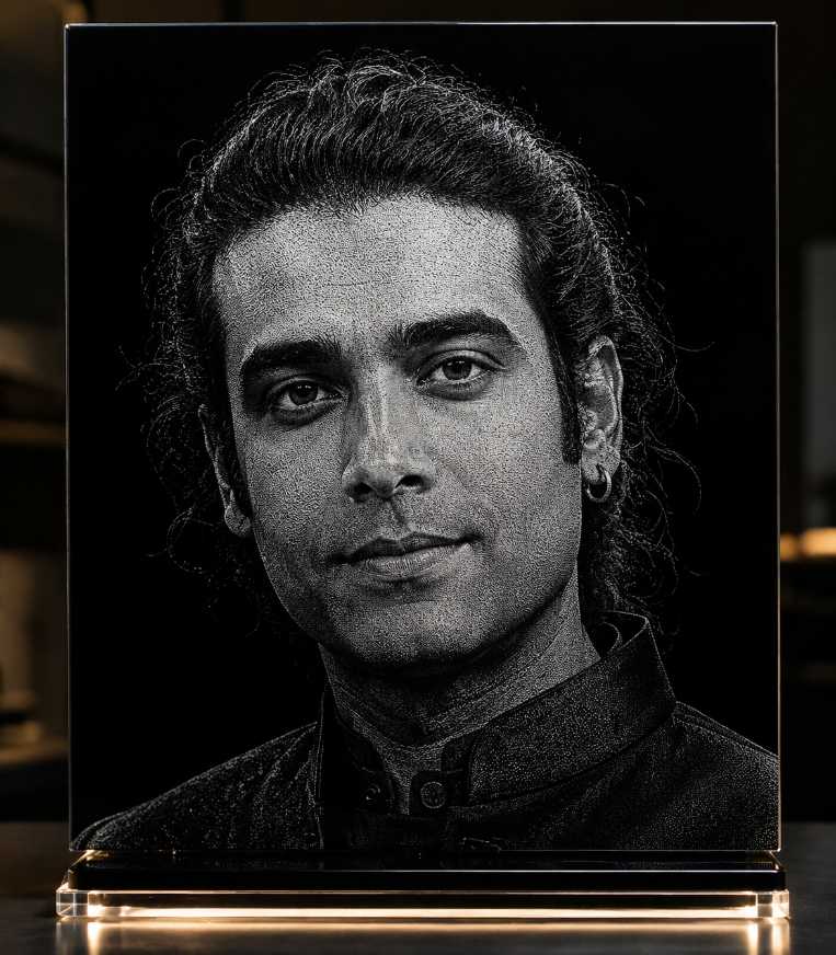 Jubin Nautiyal Hand Hammered Marble & Glass Art Portrait Custom