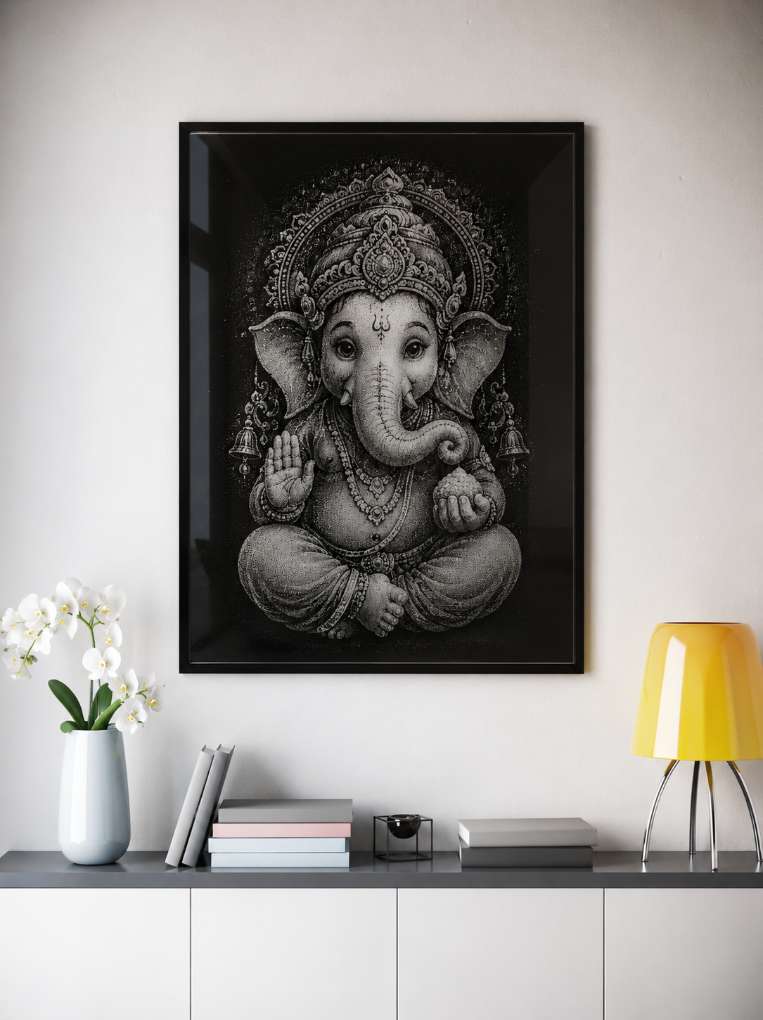 Ganpati Bappa Hand Hammered Marble & Glass Art Portrait Custom