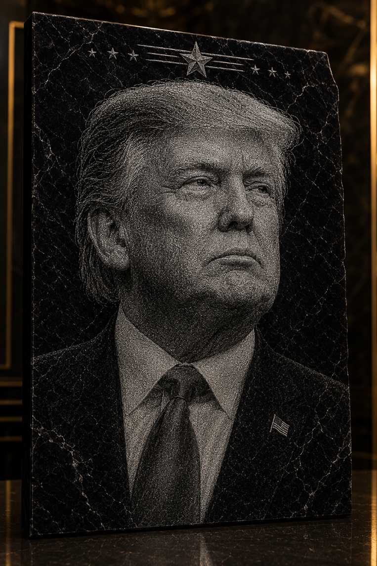 Donald Trump Hand Hammered Marble & Glass Art Portrait – Custom Luxury Wall Artwork