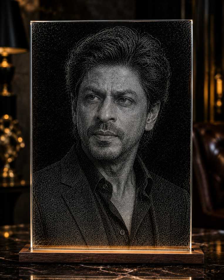 Shah Rukh Khan Hand Hammered Marble & Glass Art Portrait