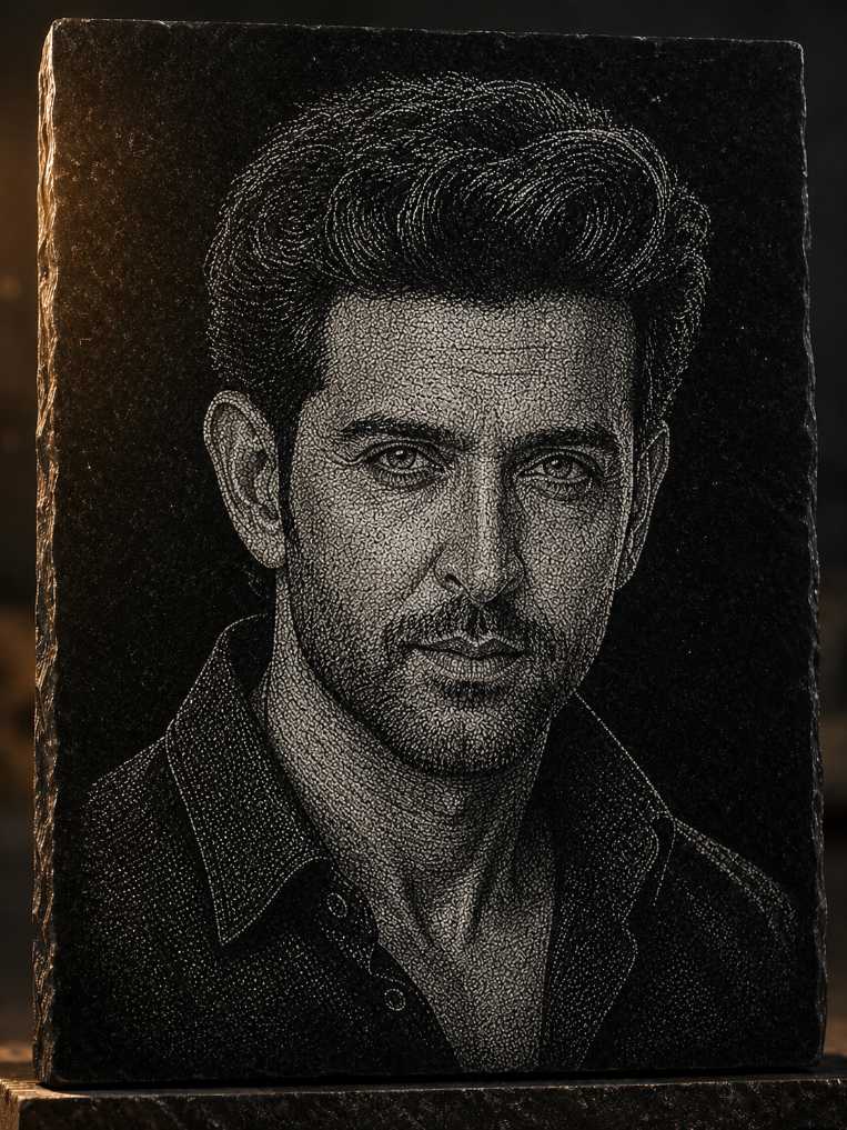 Hrithik Roshan Hand Hammered Marble & Glass Art Portrait Decor