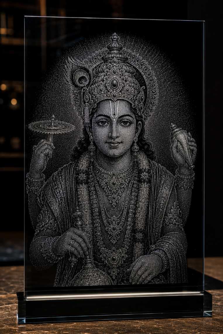 Vishnu Ji Hand Hammered Marble & Glass Portrait Wall Art