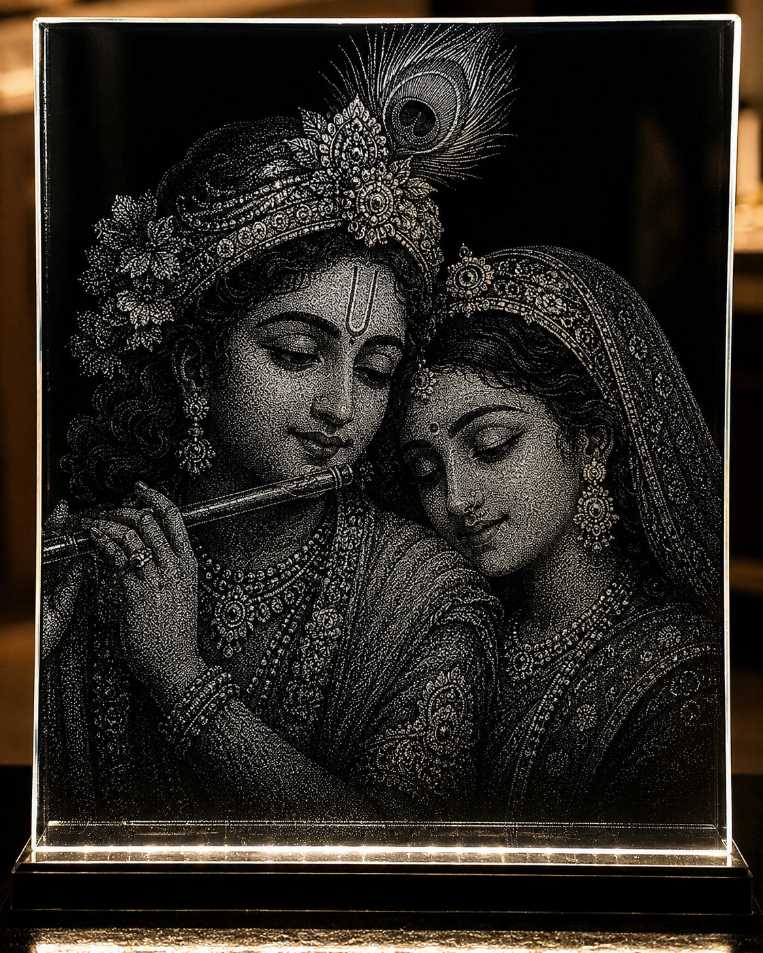 Radha-Krishna Custom Marble & Glass Art Portrait Handmade Gift