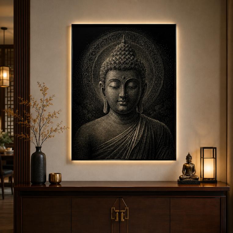 Buddha Hand Hammered Marble & Glass Art Portrait | Custom Wall Art
