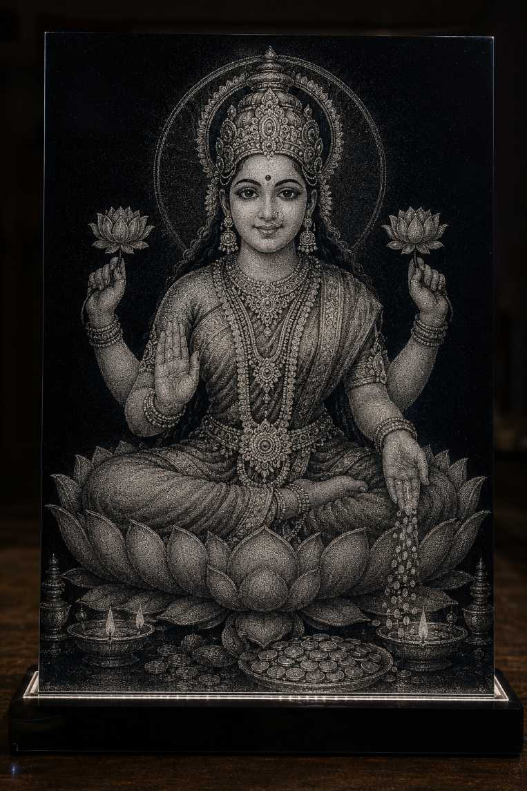 Lakshmi Ji Hand Hammered Marble & Glass Art Portrait Decor