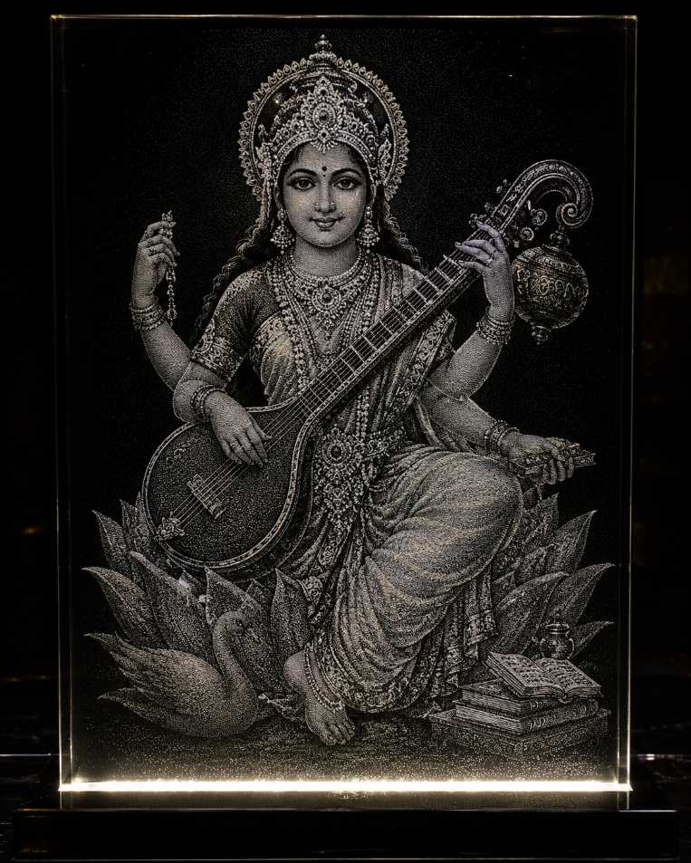 Saraswati ji Hand Hammered Marble & Glass Art Portrait
