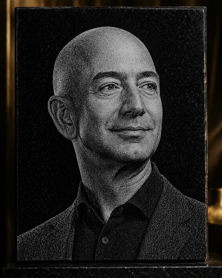 Jeff Bezos Hand Hammered Marble & Glass Art Portrait Wall Decor