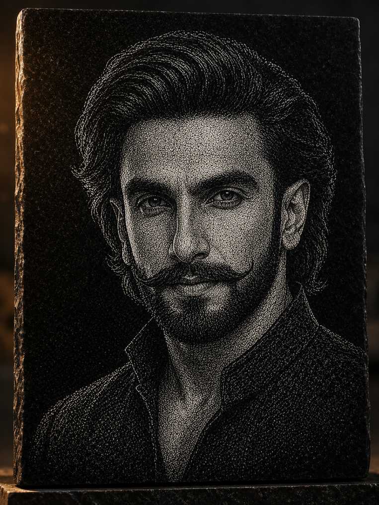 Ranveer Singh Hand Hammered Marble & Glass Art Portrait