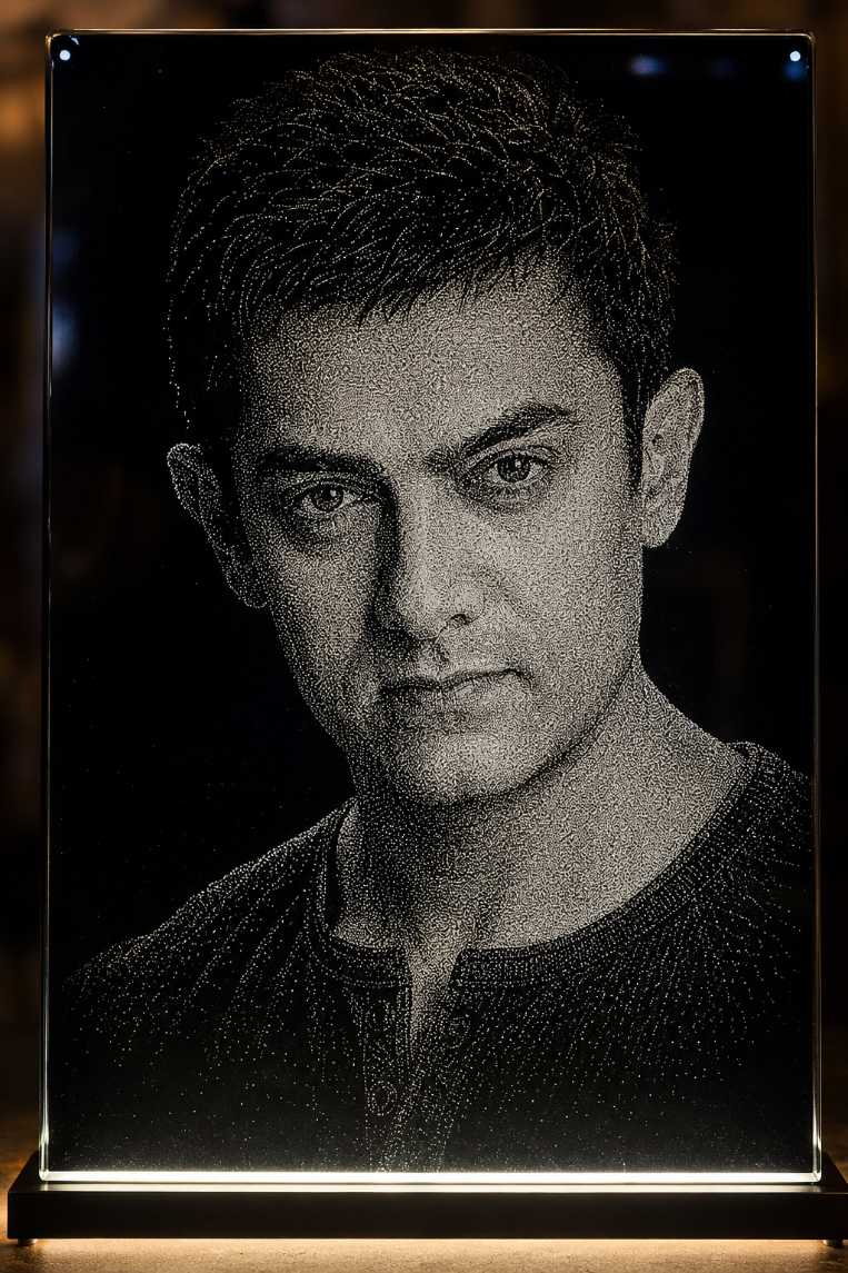 Aamir Khan Custom Hand Hammered Marble & Glass Art Portrait