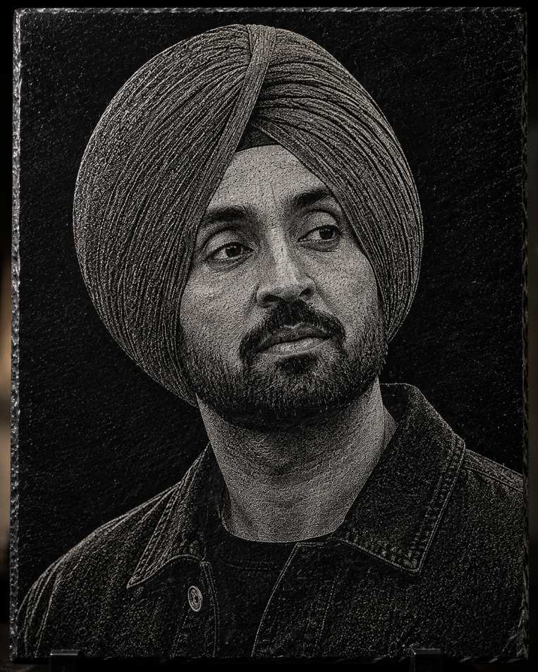 Diljit Dosanjh Hand Hammered Marble & Glass Art Portrait Custom