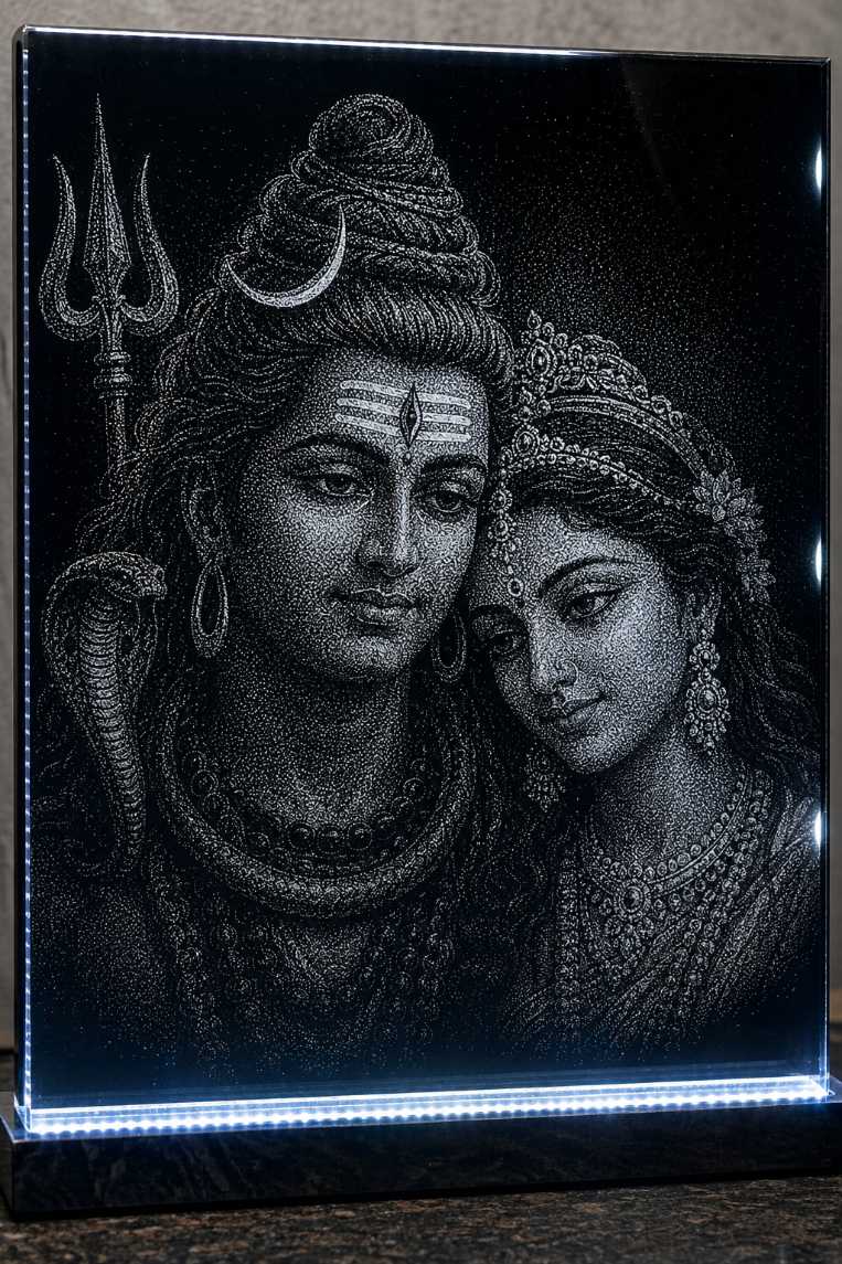 Shiv and Parvati Handmade Marble & Glass Hammered Art Portrait