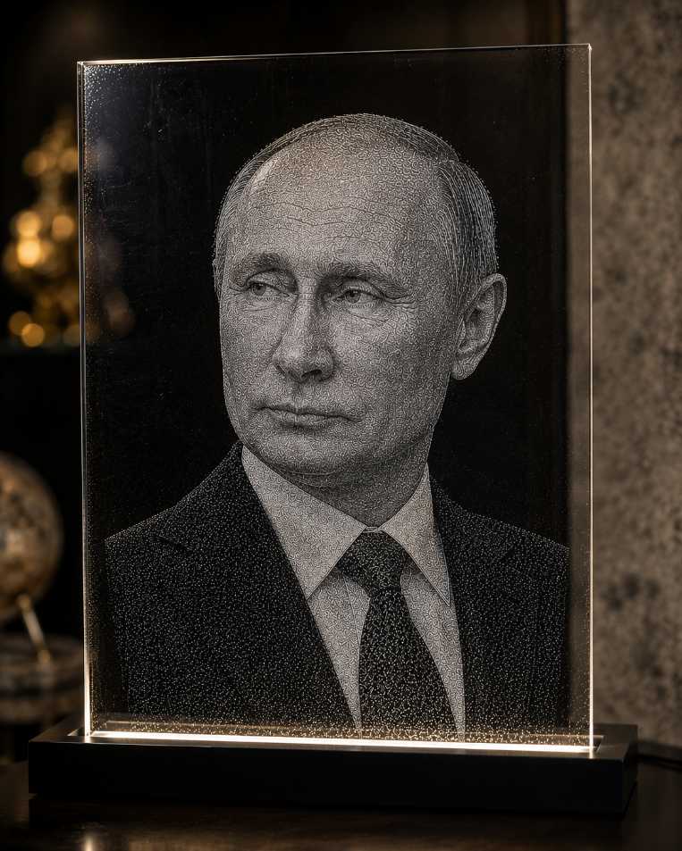 Vladimir Putin Custom Hand Hammered Marble & Glass Art Portrait — Main Display