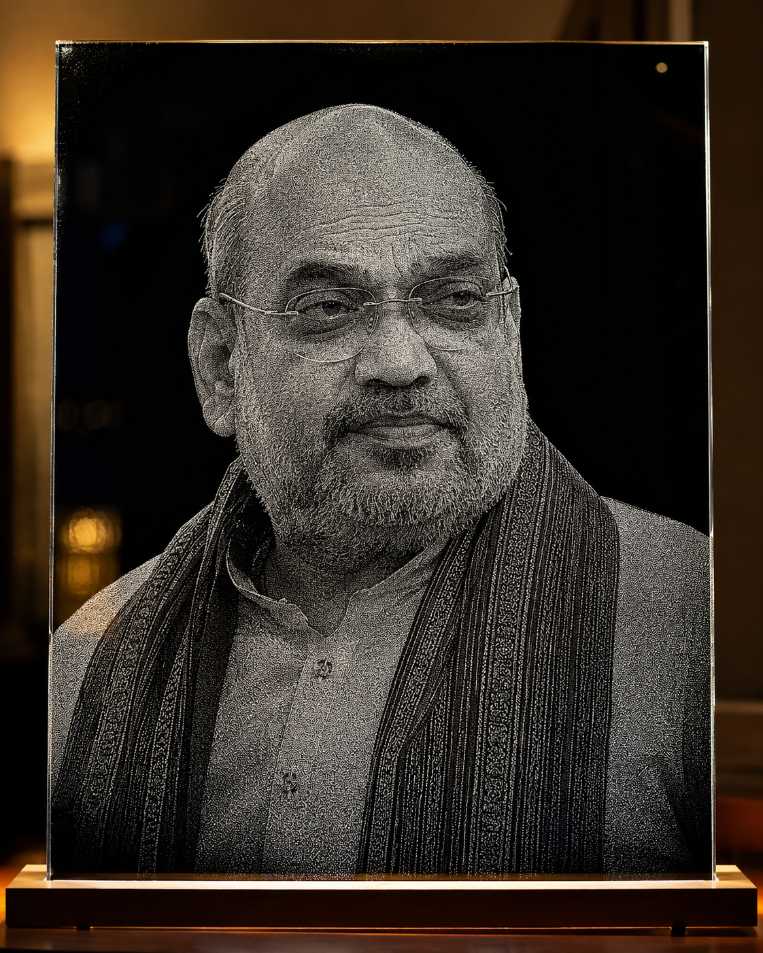 Amit Shah Custom Hand Hammered Marble & Glass Art Portrait Painting