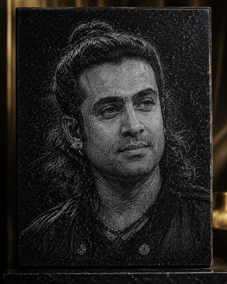 Jubin Nautiyal Hand Hammered Marble & Glass Art Portrait Custom