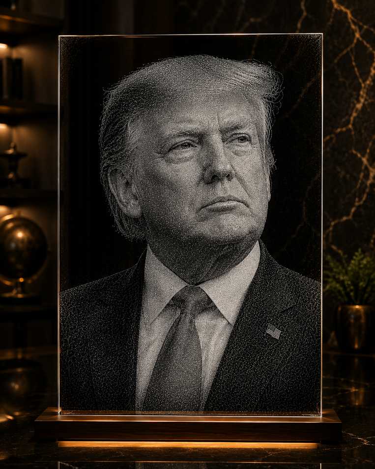 Donald Trump Hand Hammered Marble & Glass Art Portrait – Custom Luxury Wall Artwork