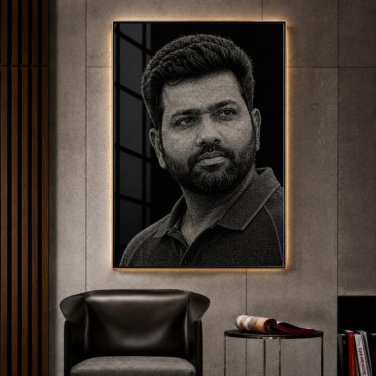Rohit Sharma Hand Hammered Marble & Glass Art Portrait Custom Wall Art